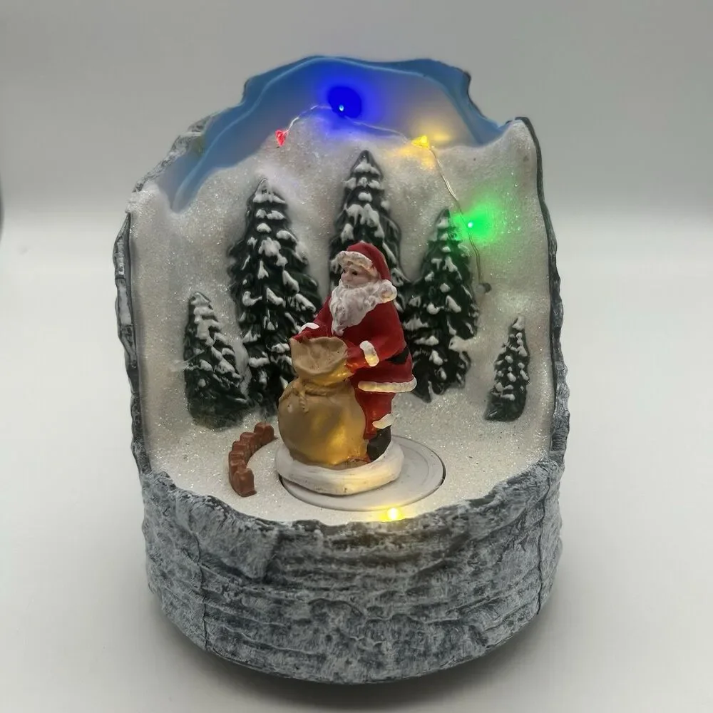 Animated Musical Santa Lighted Christmas Scene w Trees Motion LED Holiday Decor